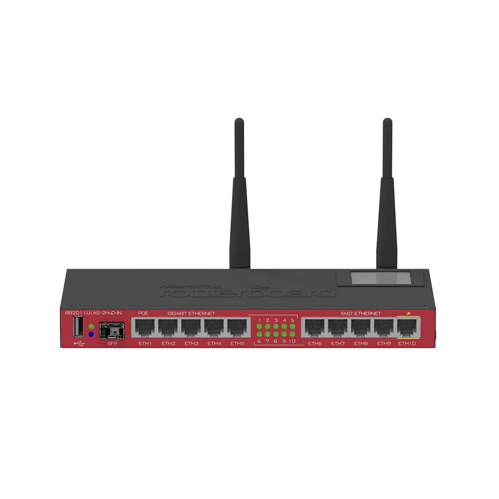 Router Board, 10 Puertos Ethernet, 1 Puerto SFP, Wi-Fi de Gran Cobertura 2.4 GHz Antenas de 4 dBi, hasta 1 Watt de potencia