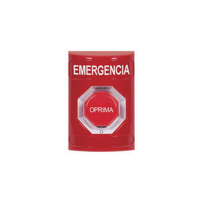 Botón de Emergencia en Español, Color Rojo, Acción Mantenida, Girar para Restablecer y LED Multicolor